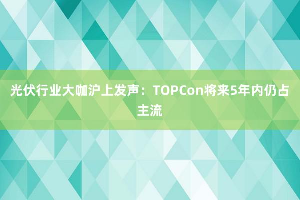 光伏行业大咖沪上发声：TOPCon将来5年内仍占主流